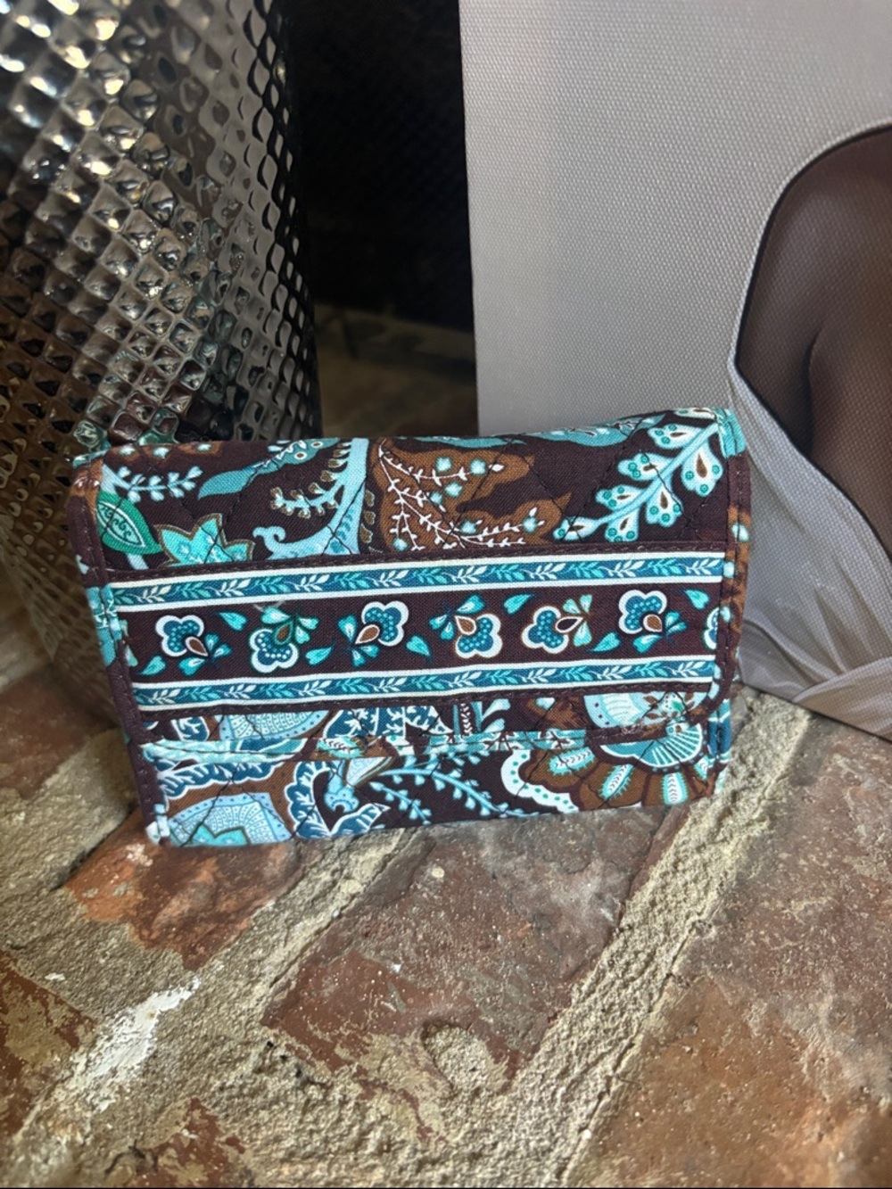 Vera Bradley Quilted Floral Fold-Over Wallet - Turquoise & Brown